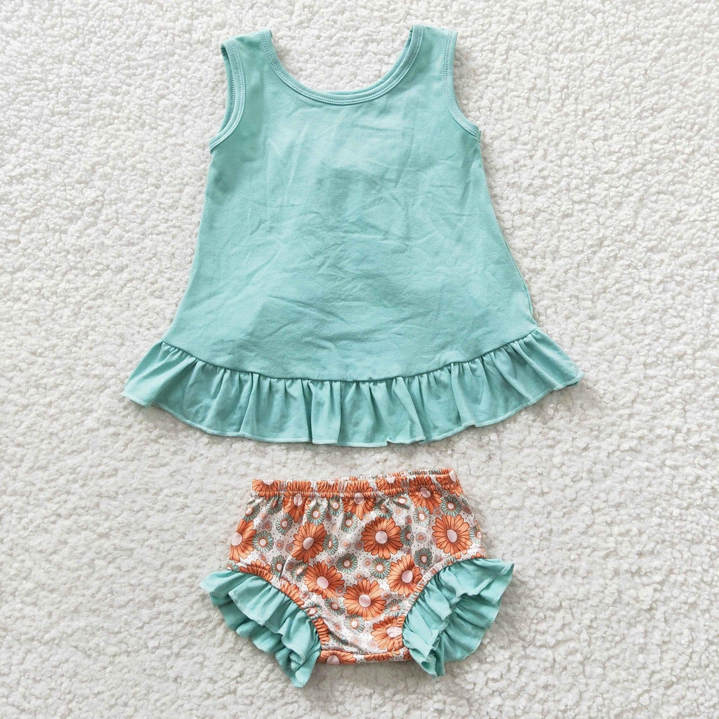 Teal Floral Bummies Set- girl