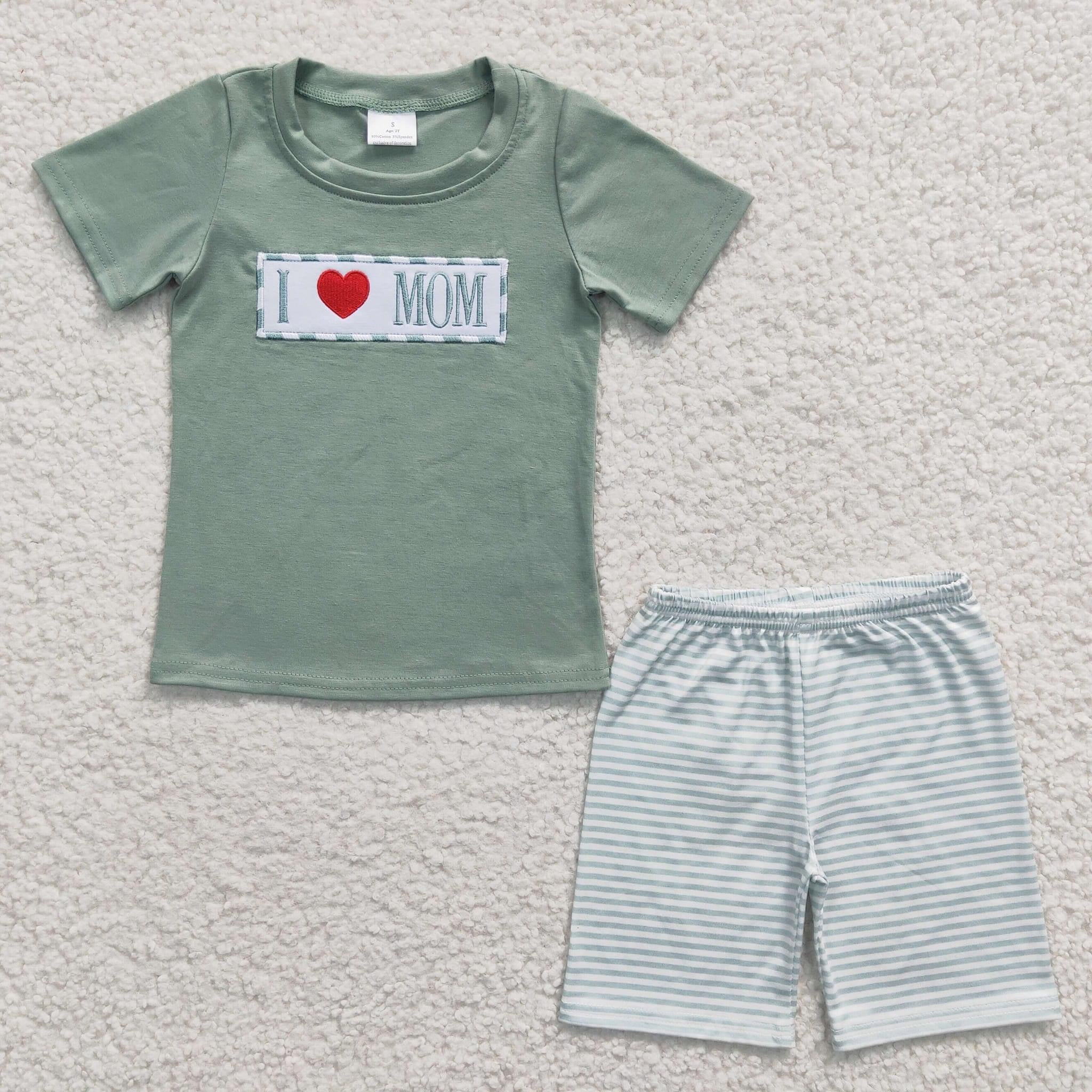 I Love Mom Sage boy short set