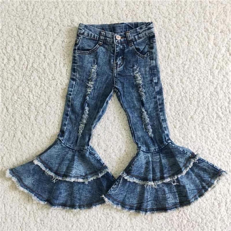 Distressed double bell  Blue Jeans!- pants Only