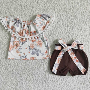 Brown floral short set