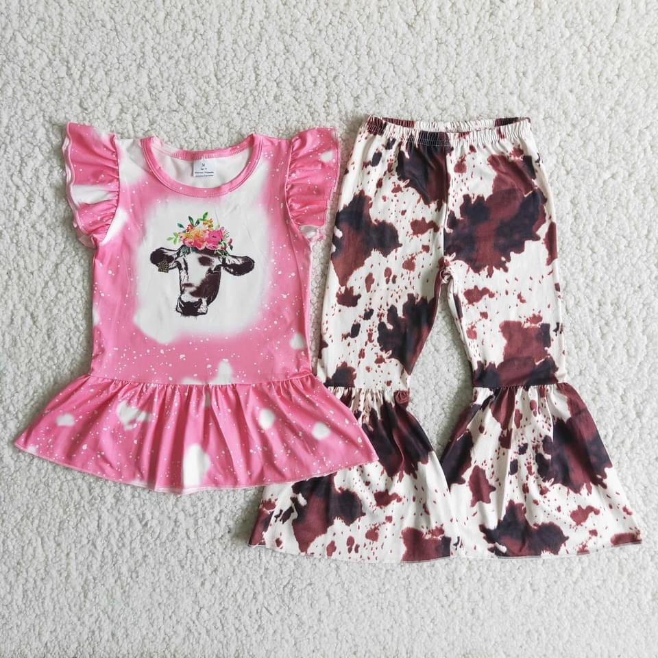 Pink moo short sleeve set