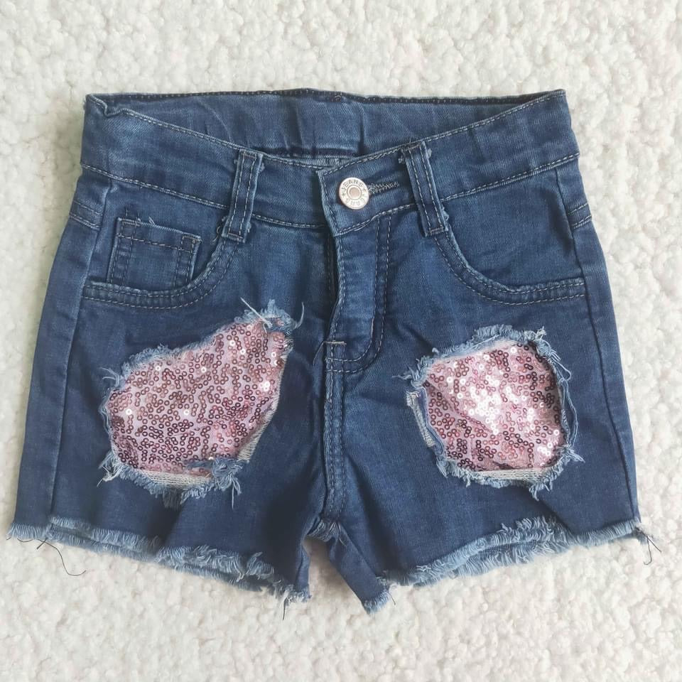 Pink Sparkle patch Jean shorts!- pants Only