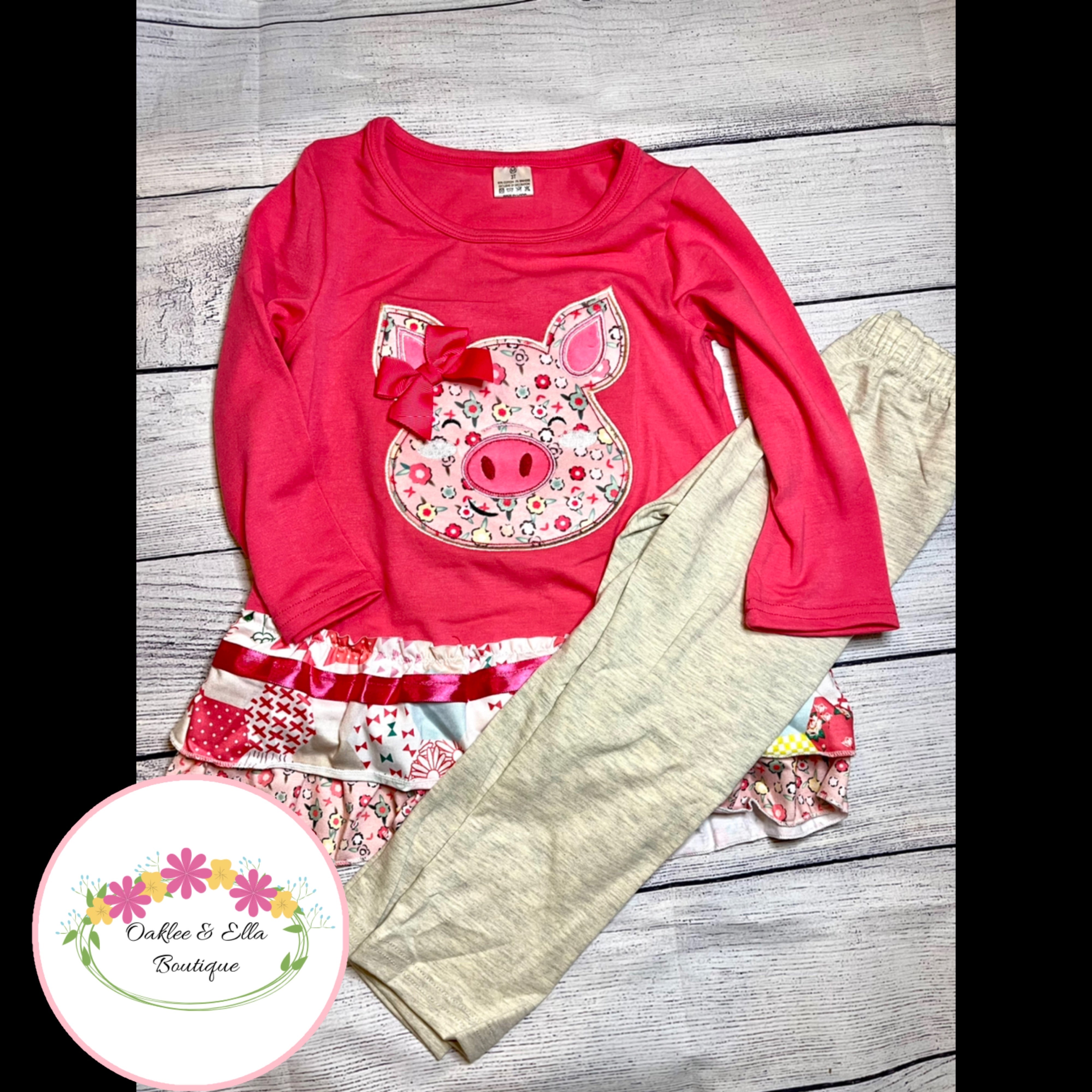 Cute pink Piggy Pant set- RTS