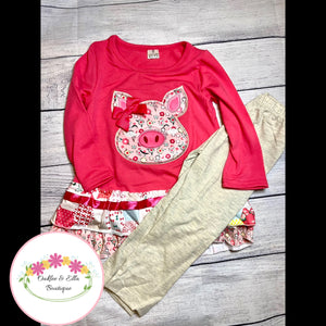 Cute pink Piggy Pant set- RTS