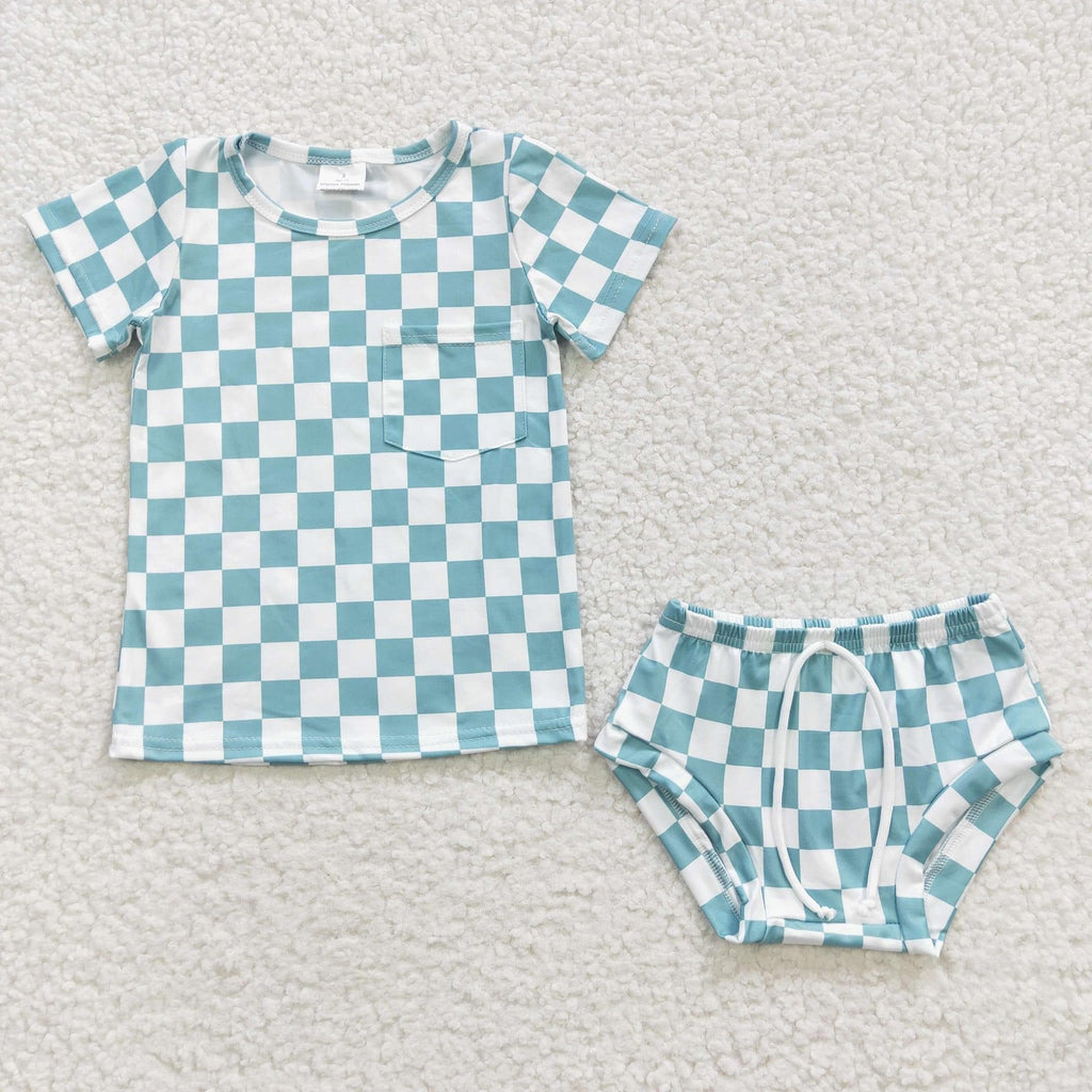 Teal Checkered Bummies Set