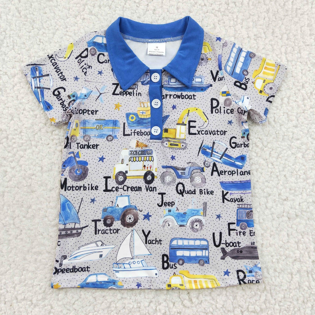 Alphabet Vehicles Button up Shirt Only