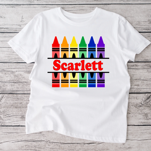 Crayon school white  tshirt- personalized