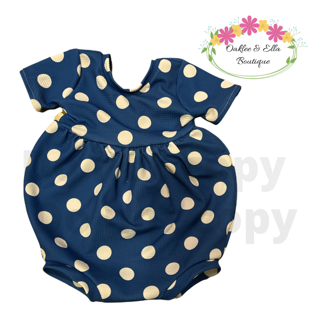 Blue dot magnolia Bubble Romper - Handmade