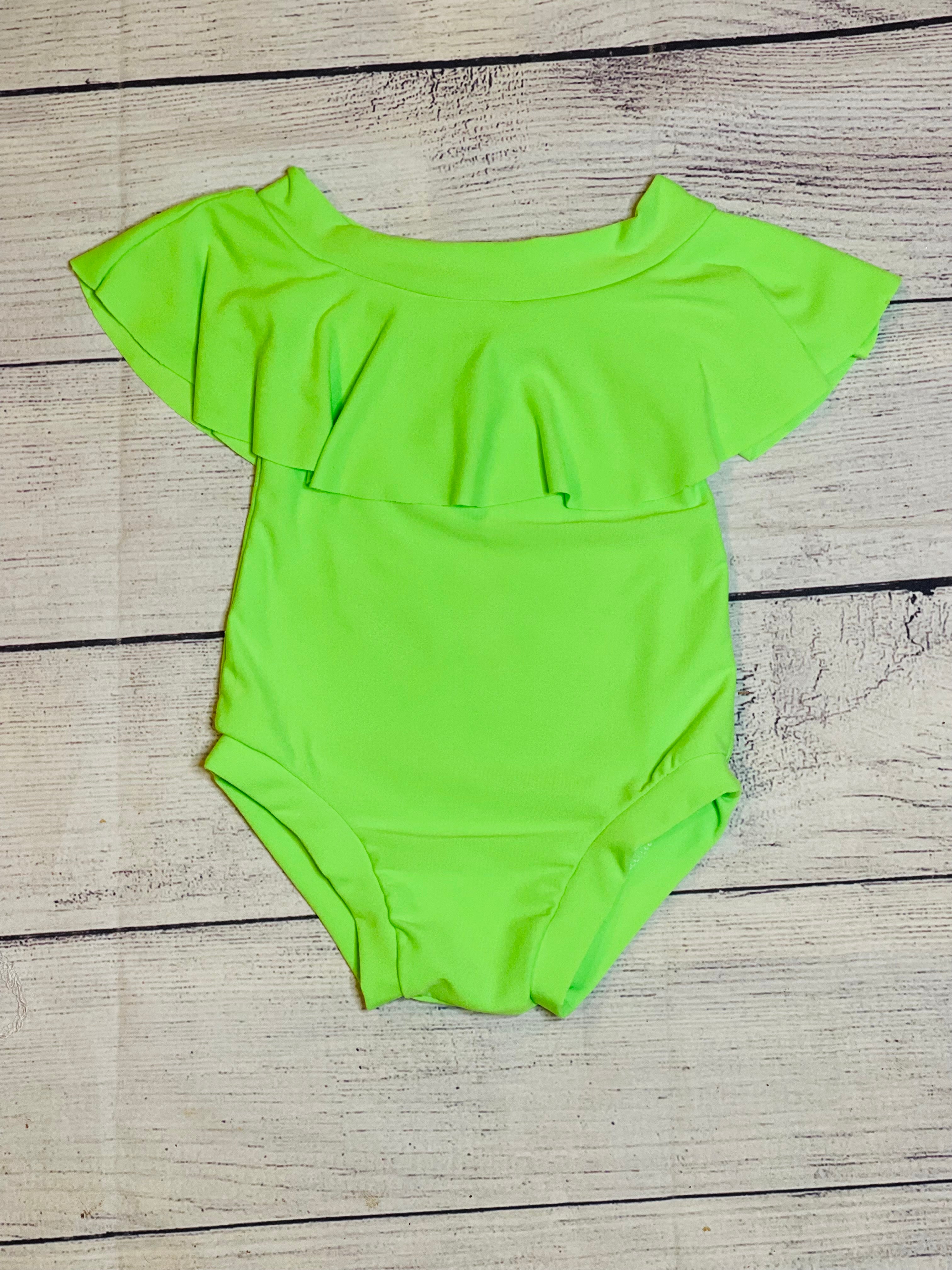 Hibiscus Ruffle Short Sleeve Leo - Neon Green