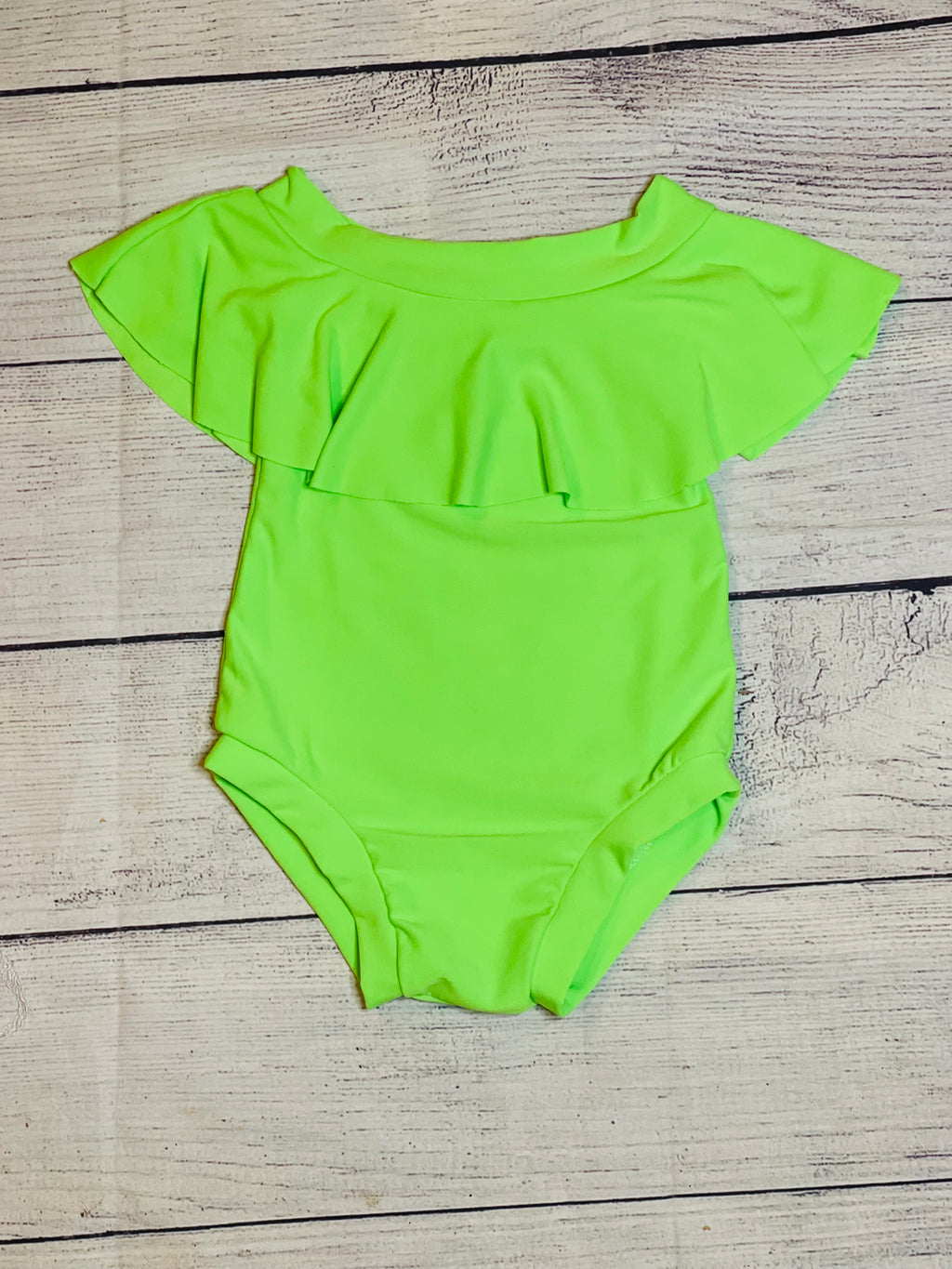 Hibiscus Ruffle Short Sleeve Leo - Neon Green