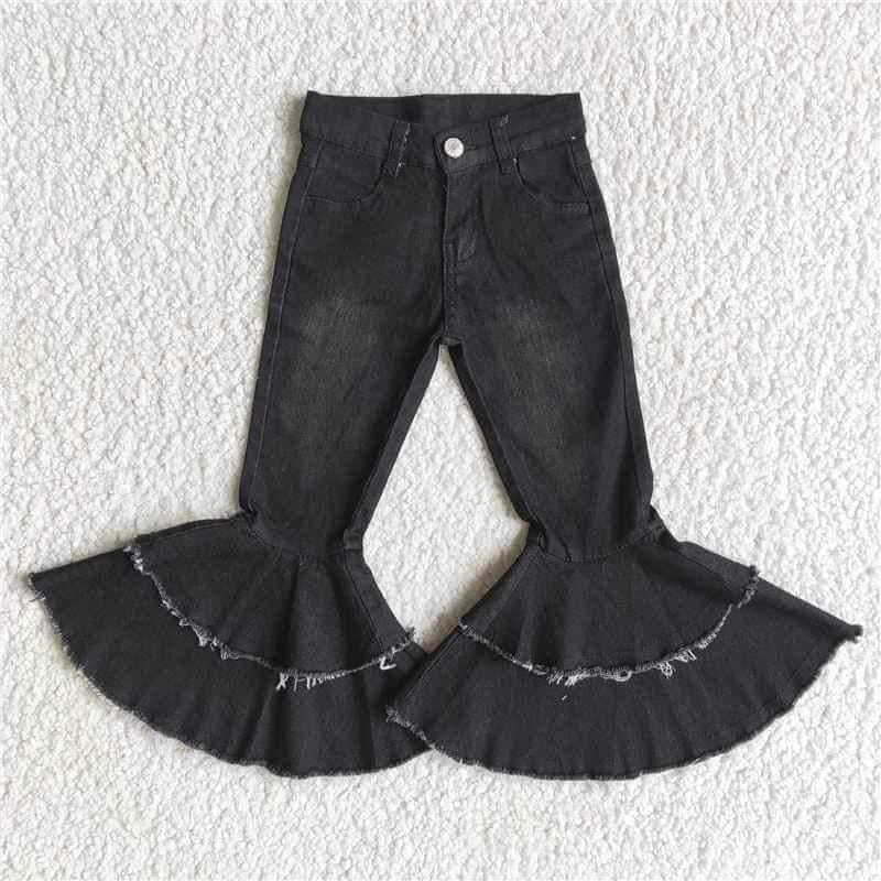 Black Solid Ruffle Blue Jeans!- pants Only