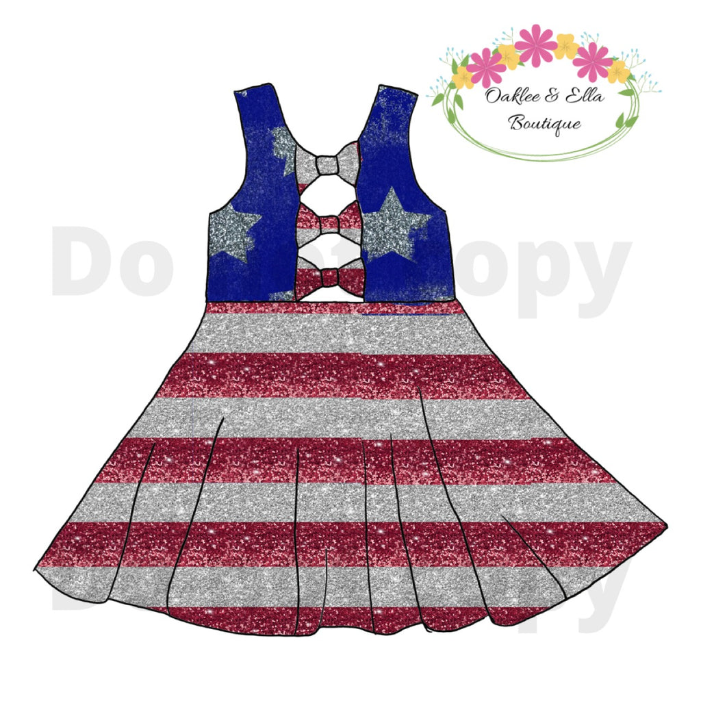 Sparkle Flag Handmade bow Back Dress
