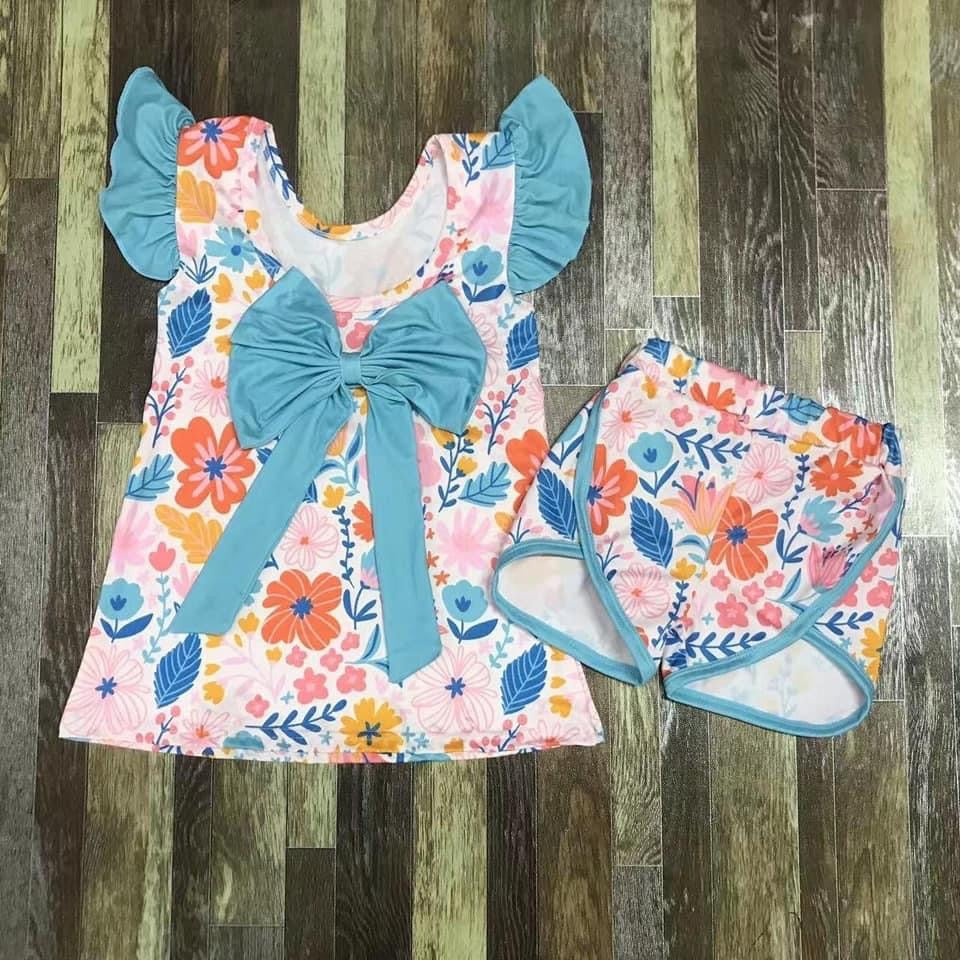 Floral bow back Short Set