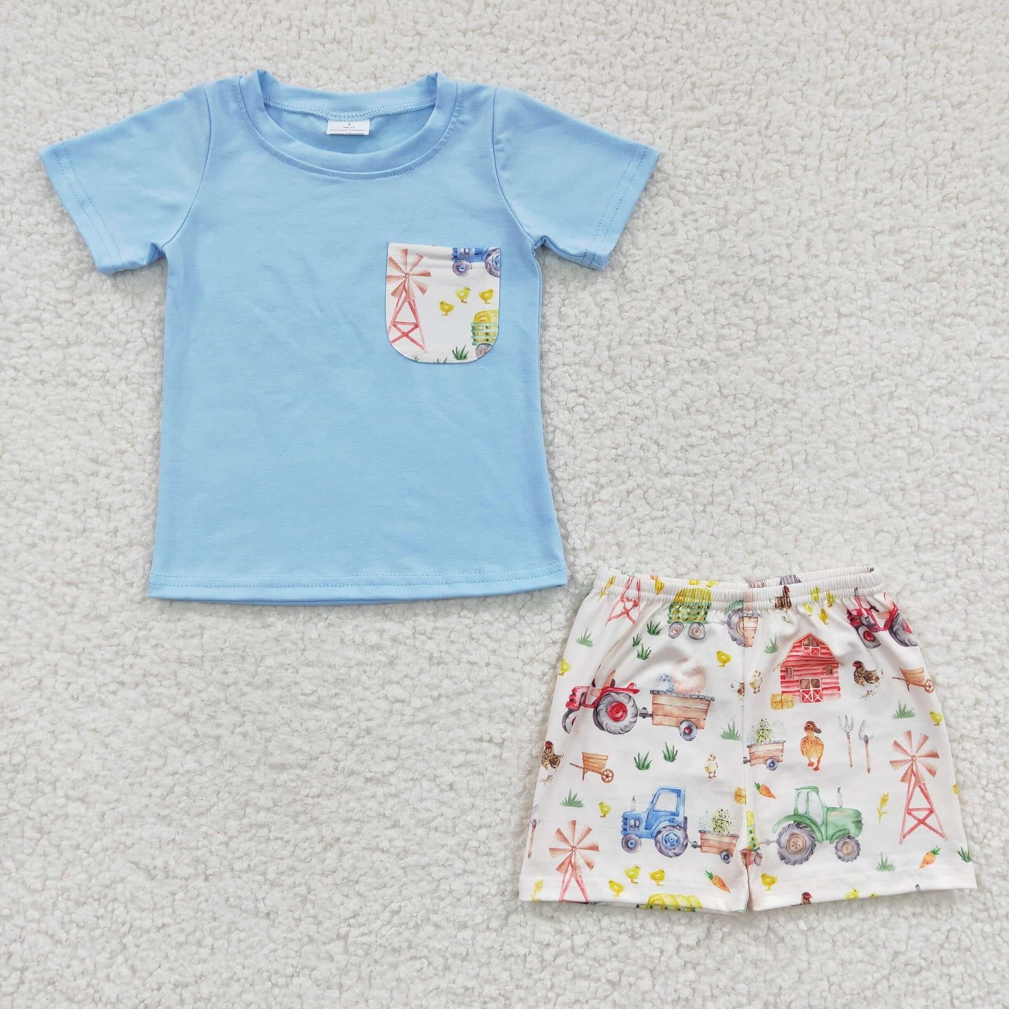 Blue Farm Boy Short Set