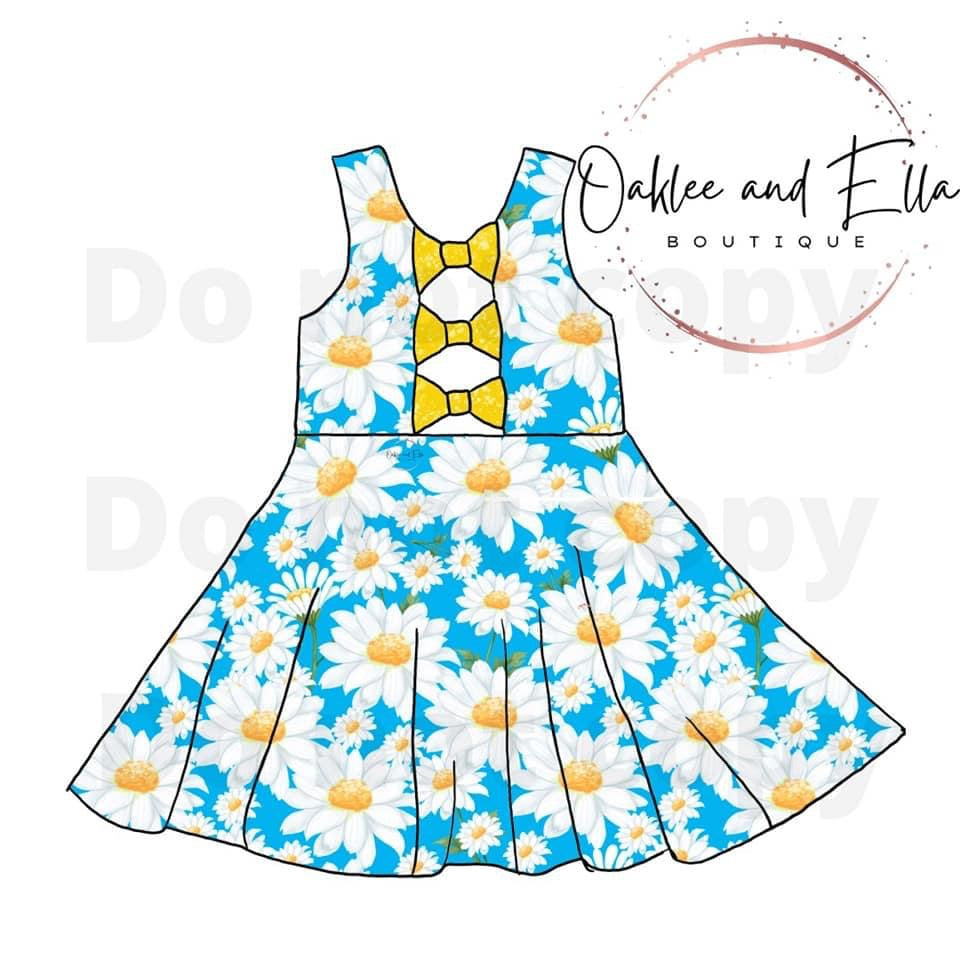 Blue Daisy bow Back Dress