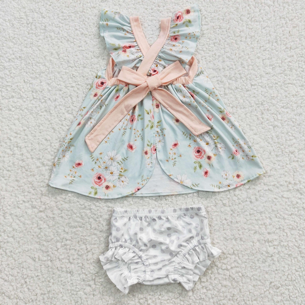 Peach Floral Bummies Set- girl