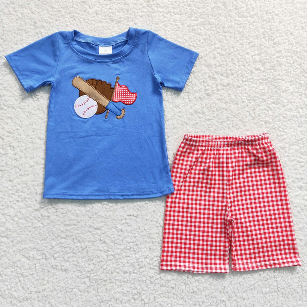 Gingham Baseball Boy Short Set